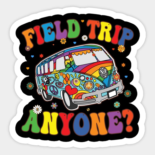 Field Trip Anyone Groovy School Bus Driver Yellow Bus Sticker by marisamegan8av